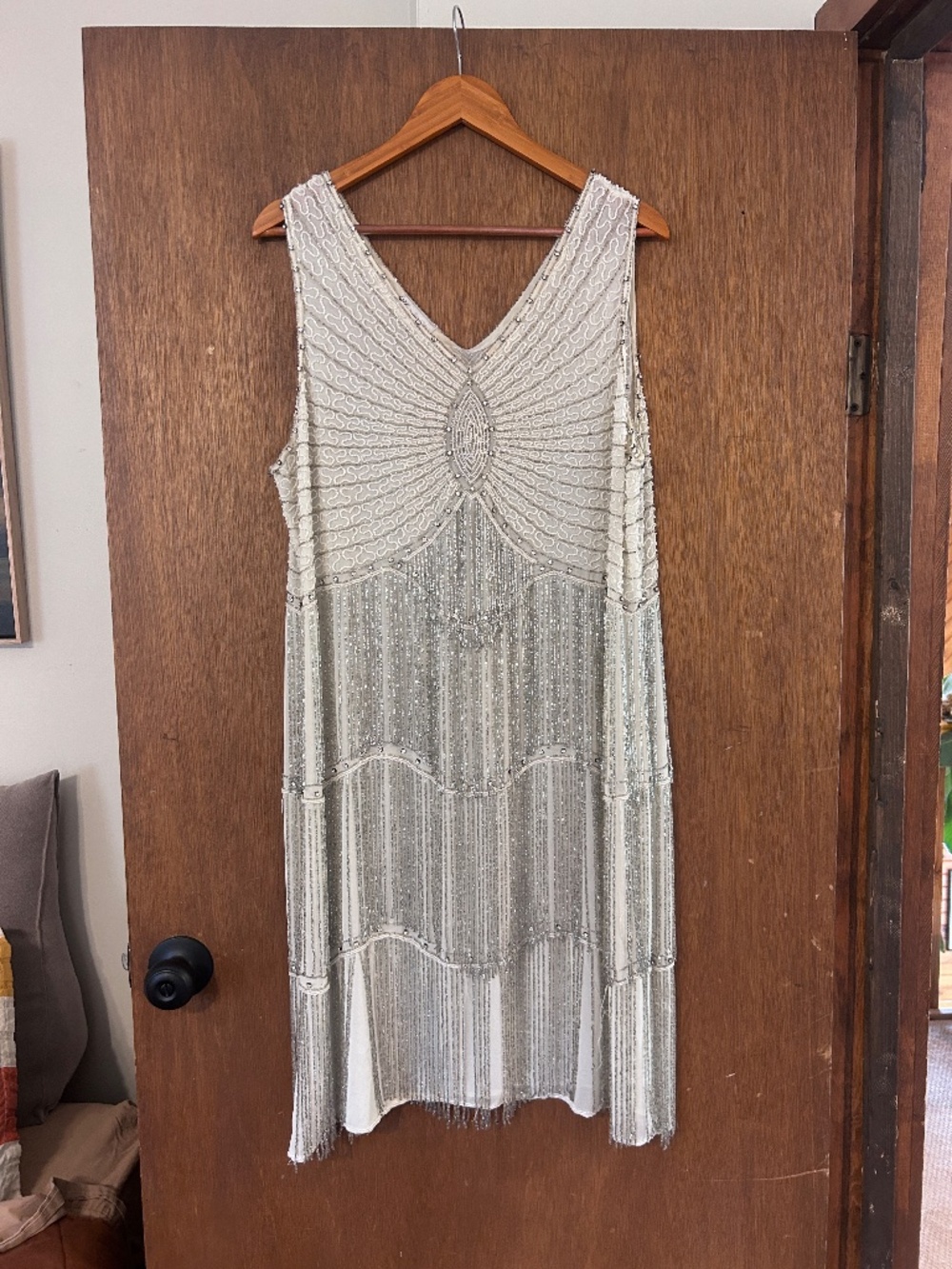 Unique Vintage Cream Beaded Midi Dress